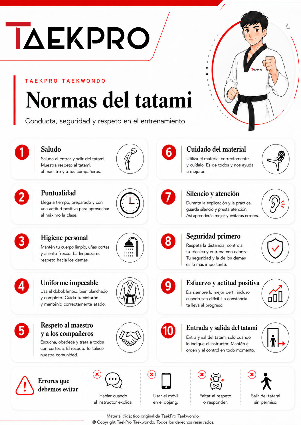 Normas del tatami en taekwondo, conducta y respeto, guía TaekPro