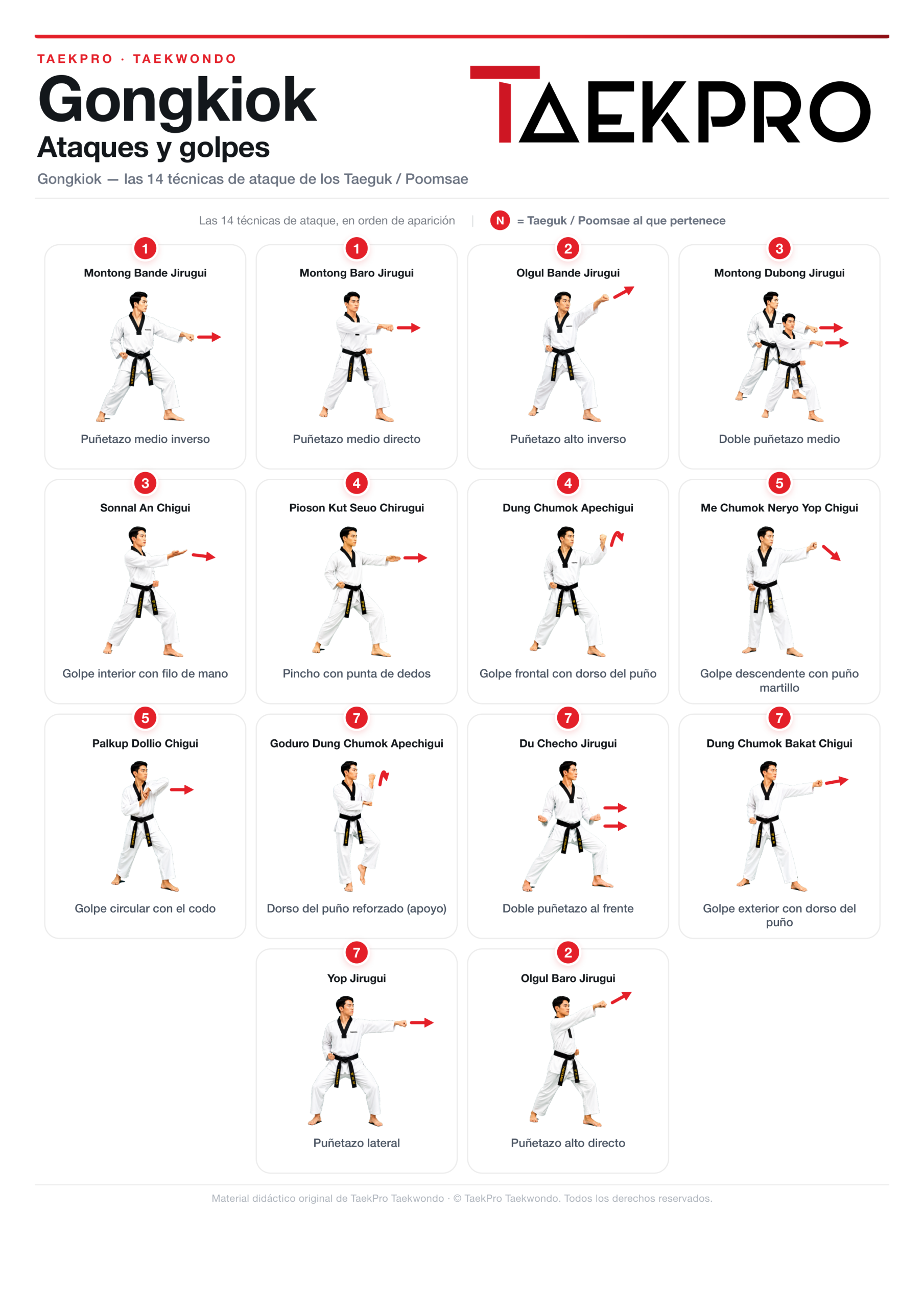 Ataques y golpes de taekwondo Gongkiok, guía visual TaekPro