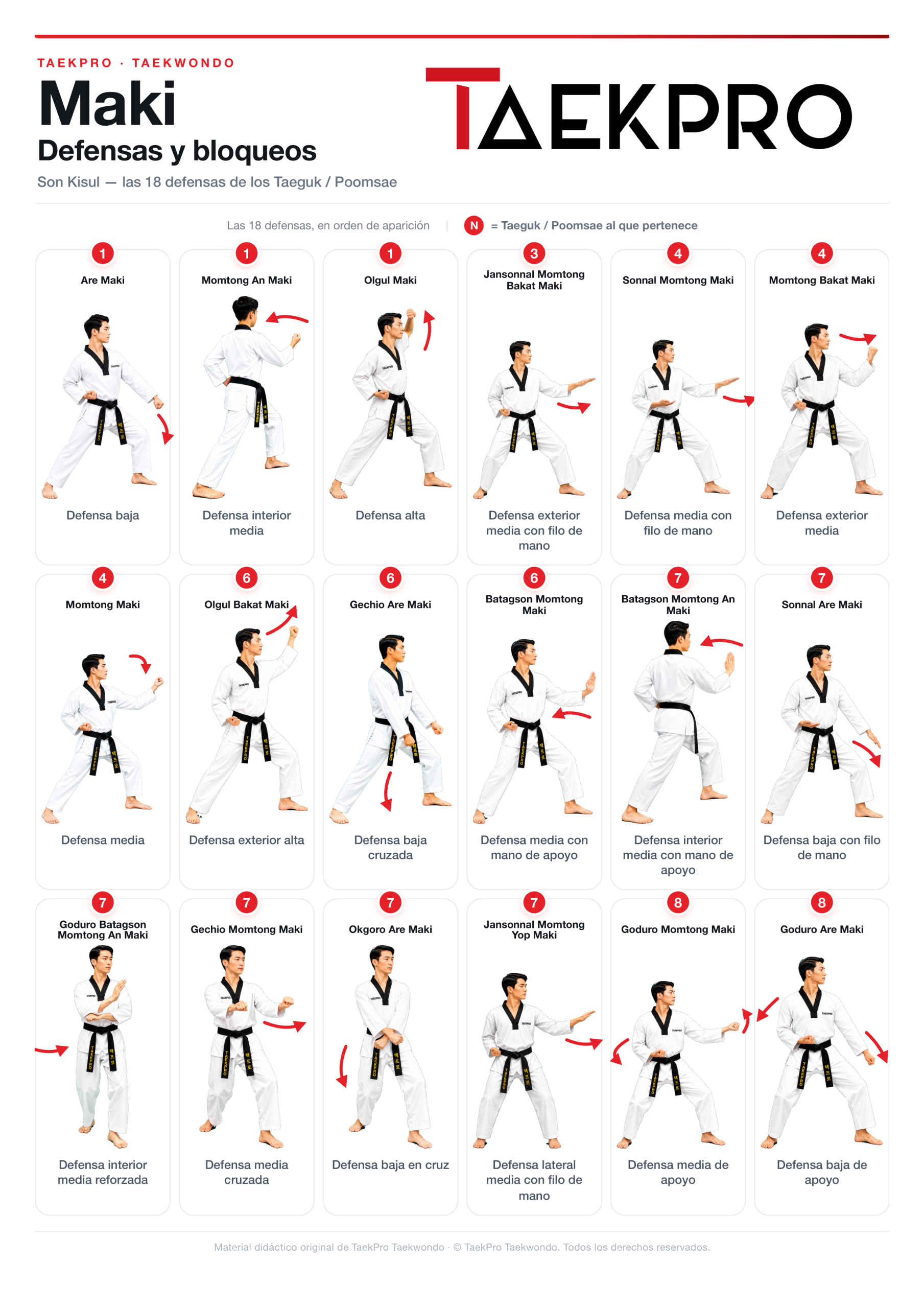 Defensas y bloqueos de taekwondo Maki, guía visual TaekPro